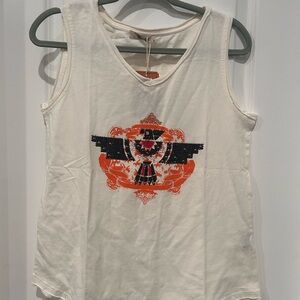 Montana West Delila Cream Top with Orange and Black Graphic